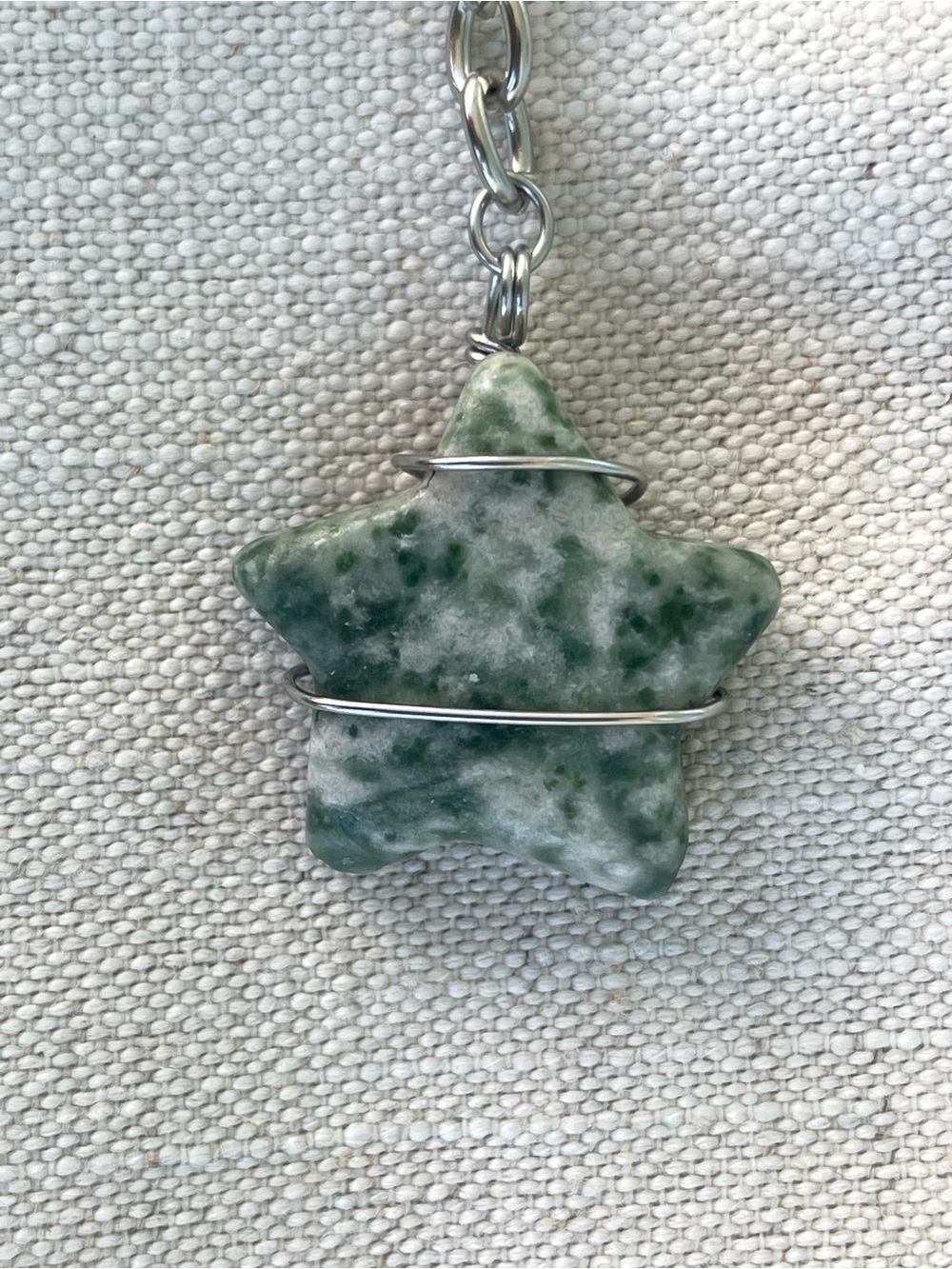 Green Moss Agate Star Keychain / Bag Charm Stainless Steel
